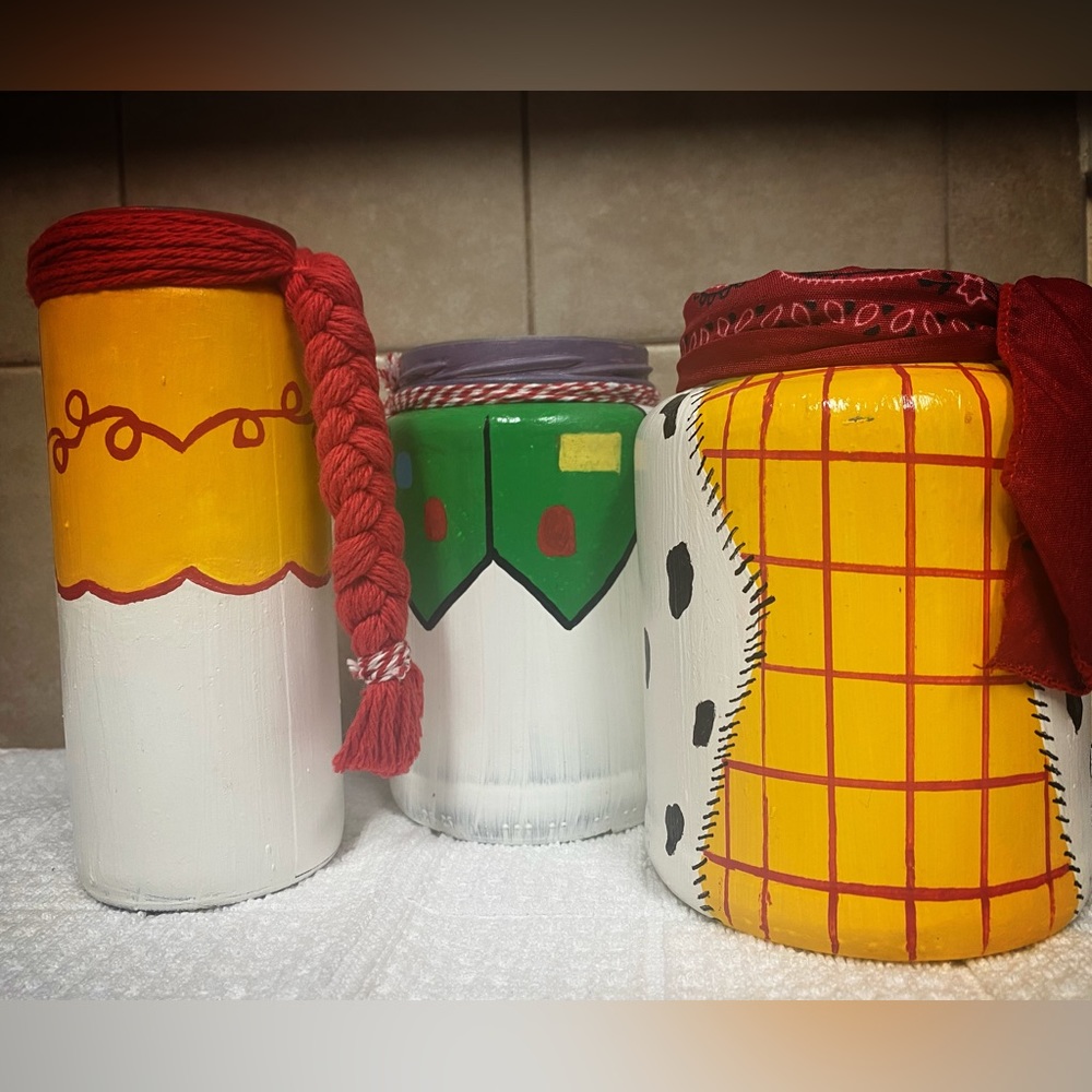 Hand painted Toy Story themed mason jars